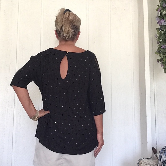 JENNIFER LOPEZ BLACK COLD SHOULDER STUDDED TOP SHIRT 1X - Picture 4 of 12